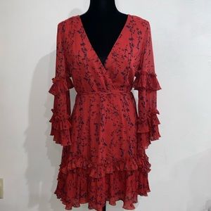 Saints + Secrets Red Ruffle Floral Dress M